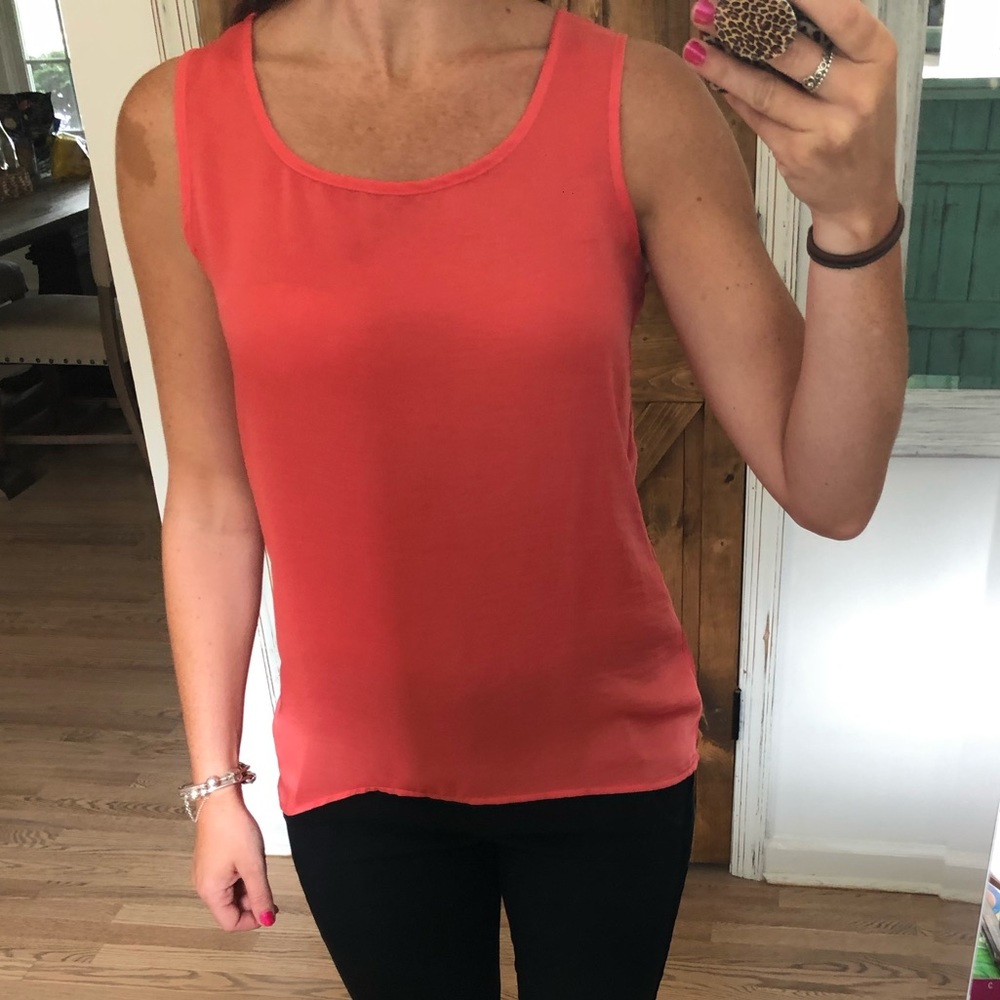 Coral satin tank blouse